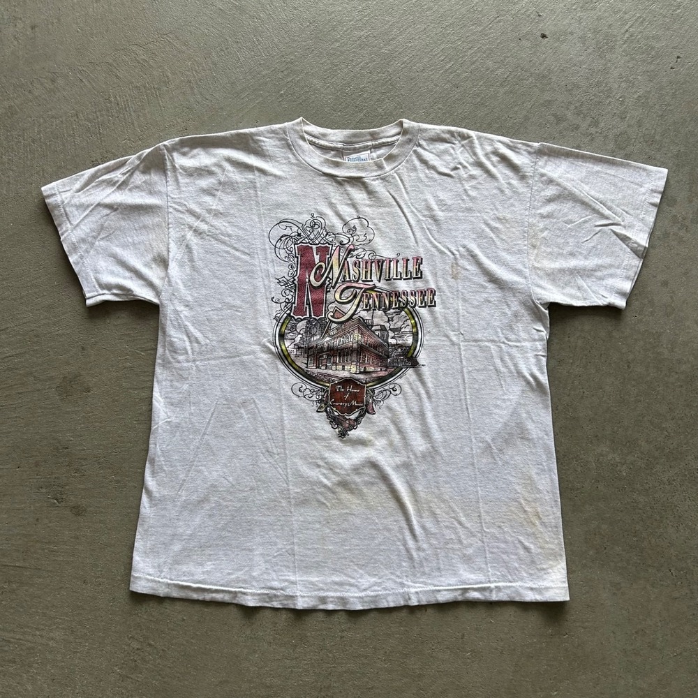 Vintage 90s Nashville Tennessee  Shirt Size Large Gray Home Of Country Music Art